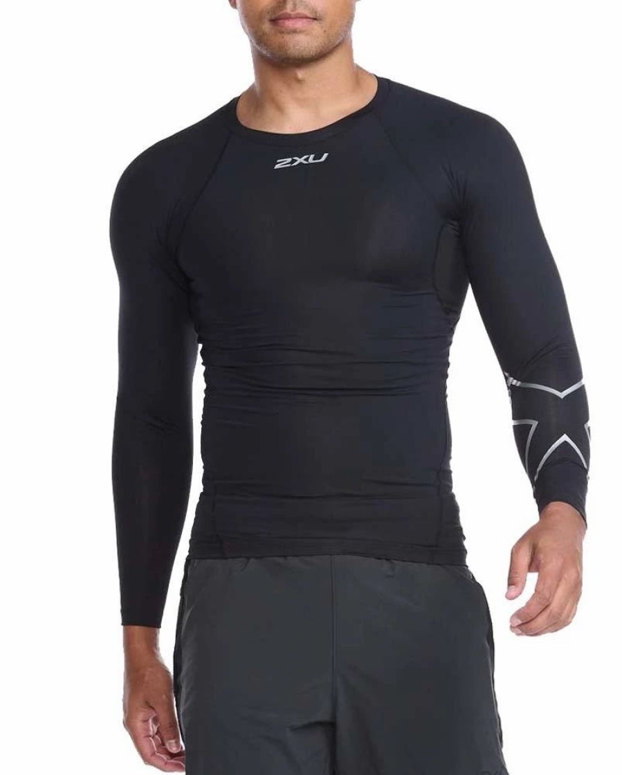 T-Shirts * | 2Xu Core Compression Mens Long Sleeve Running T-Shirt Black/Silver