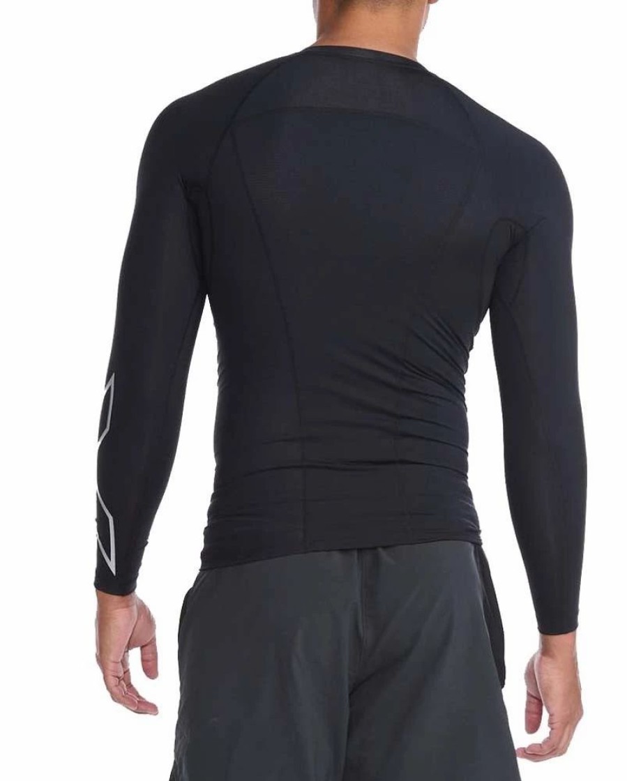 T-Shirts * | 2Xu Core Compression Mens Long Sleeve Running T-Shirt Black/Silver