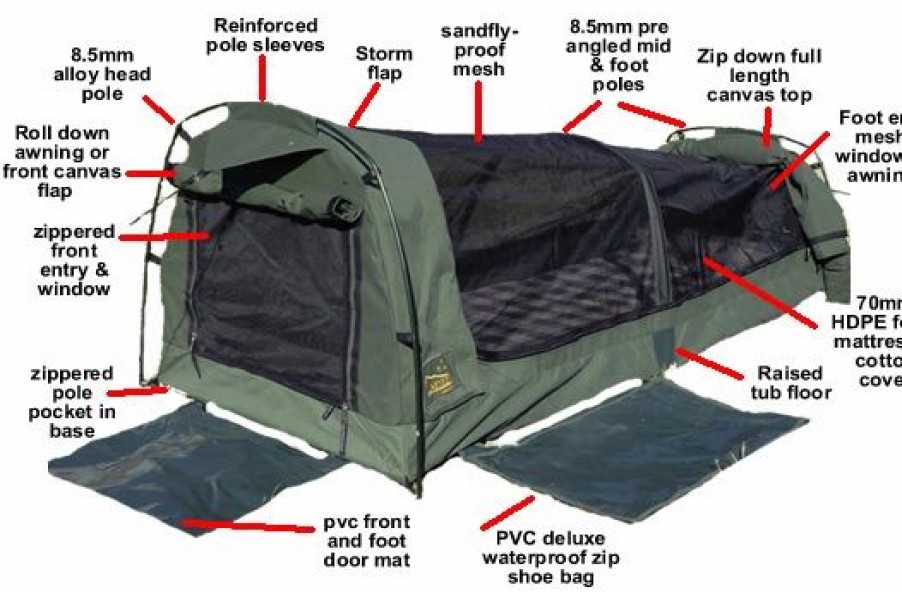 Swags * | Sahara Swags Sahara Vagabond Deluxe King Single Dome Canvas Swag & Bag