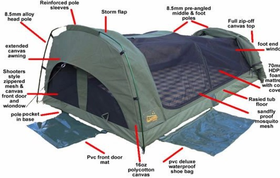 Swags * | Sahara Swags Sahara Wanderer Deluxe King Single Dome Canvas Swag & Bag