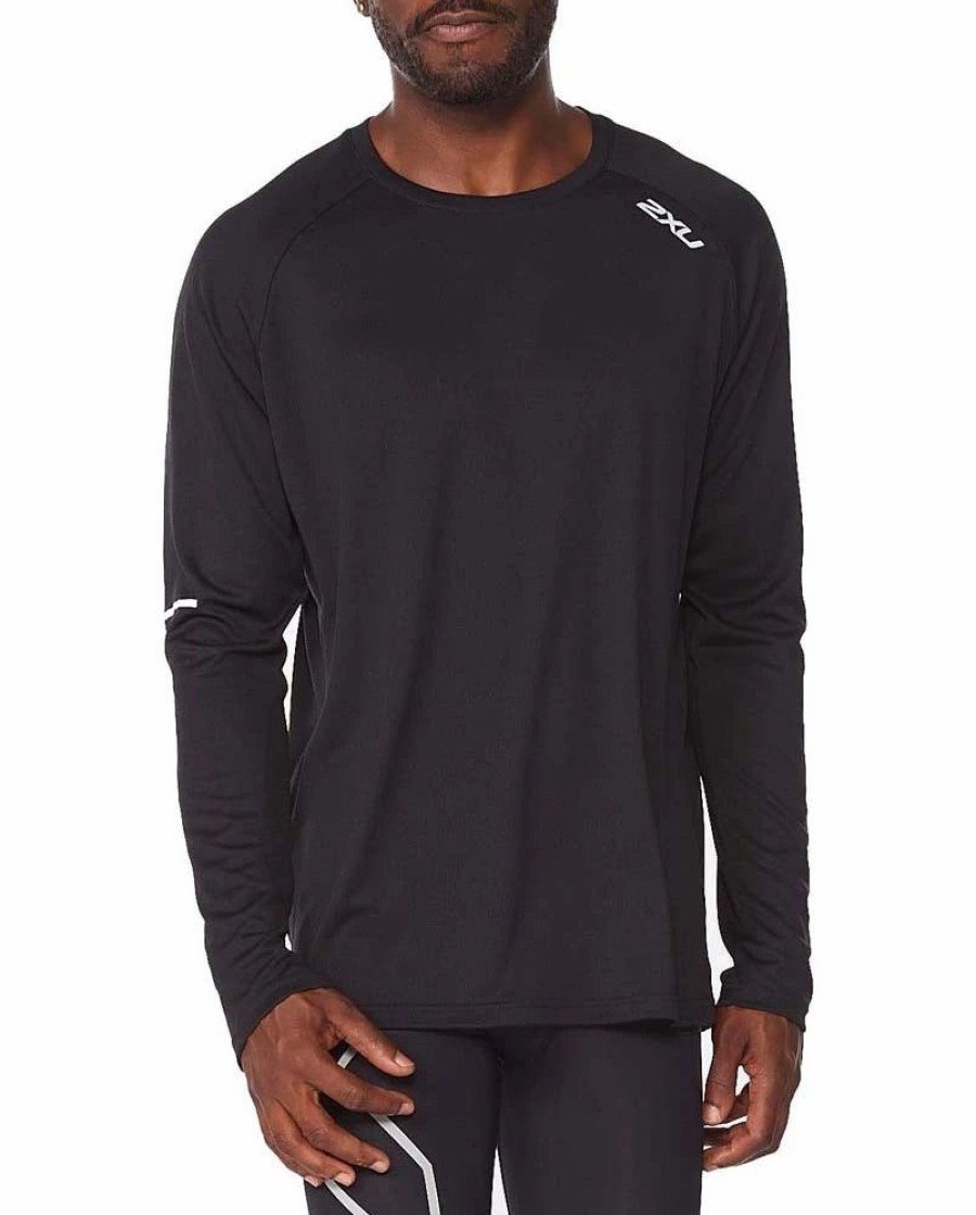 T-Shirts * | 2Xu Aero L/S Mens Running T-Shirt Black/Silver Reflective