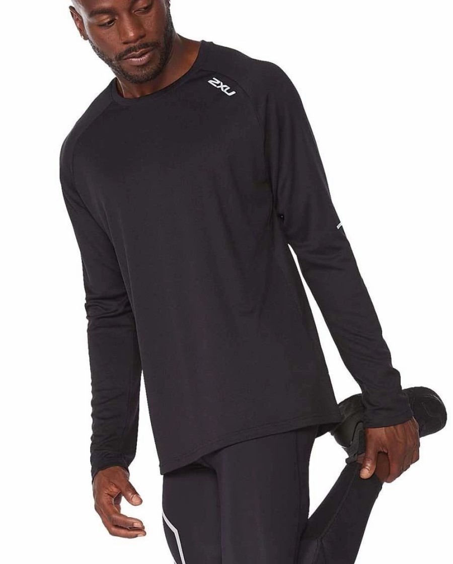 T-Shirts * | 2Xu Aero L/S Mens Running T-Shirt Black/Silver Reflective