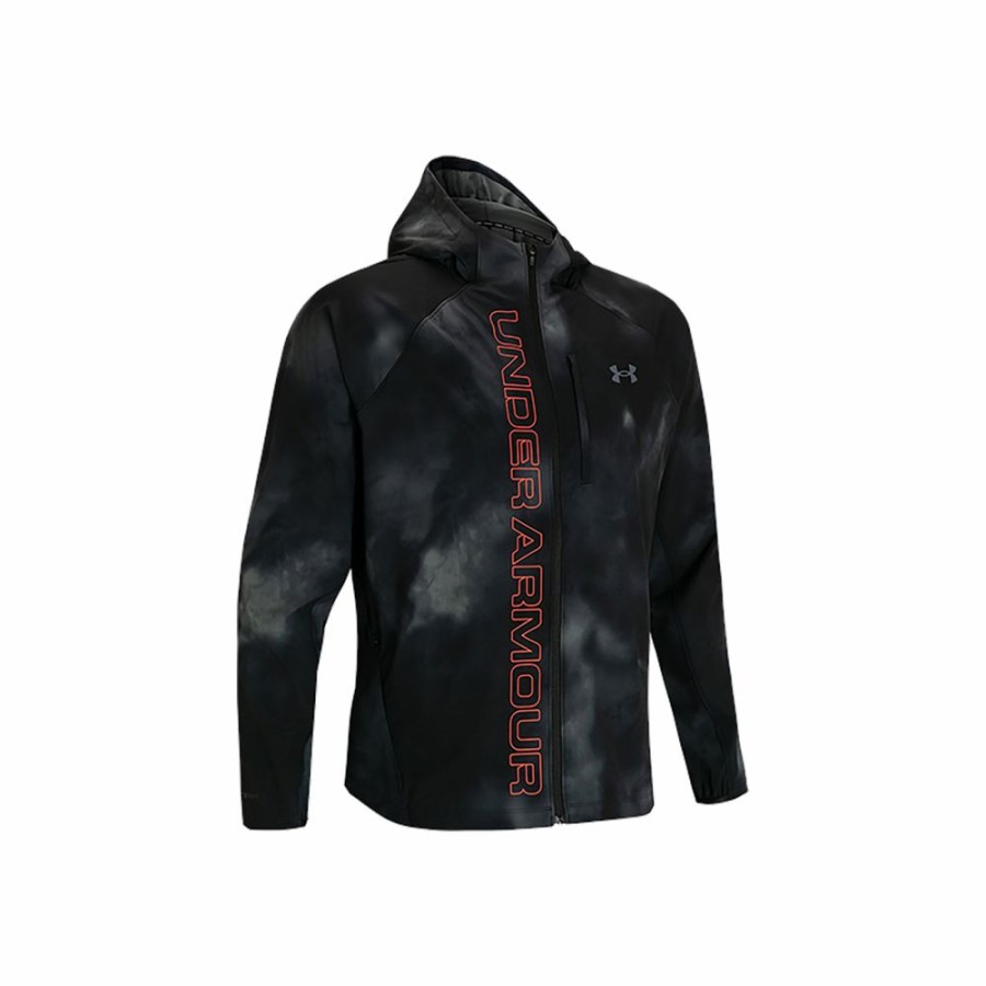 Jackets * | Under Armour Qualifier Outrun The Storm Wash Mens Running Jacket Black/Venom Red/Reflective