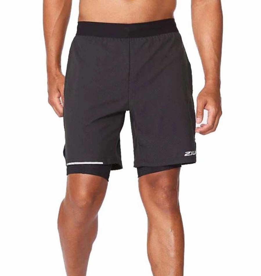 Shorts * | 2Xu Aero 2-In-1 7 Mens Running Shorts Black/Silver Reflective