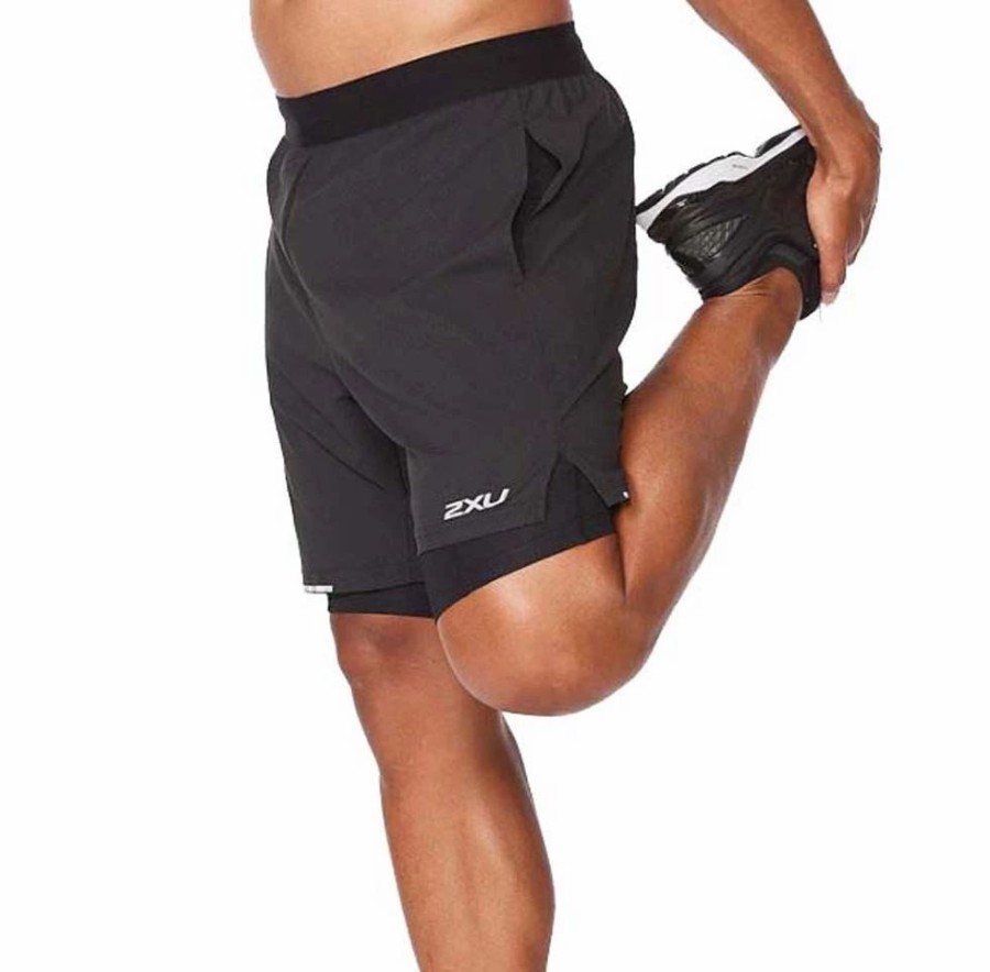 Shorts * | 2Xu Aero 2-In-1 7 Mens Running Shorts Black/Silver Reflective