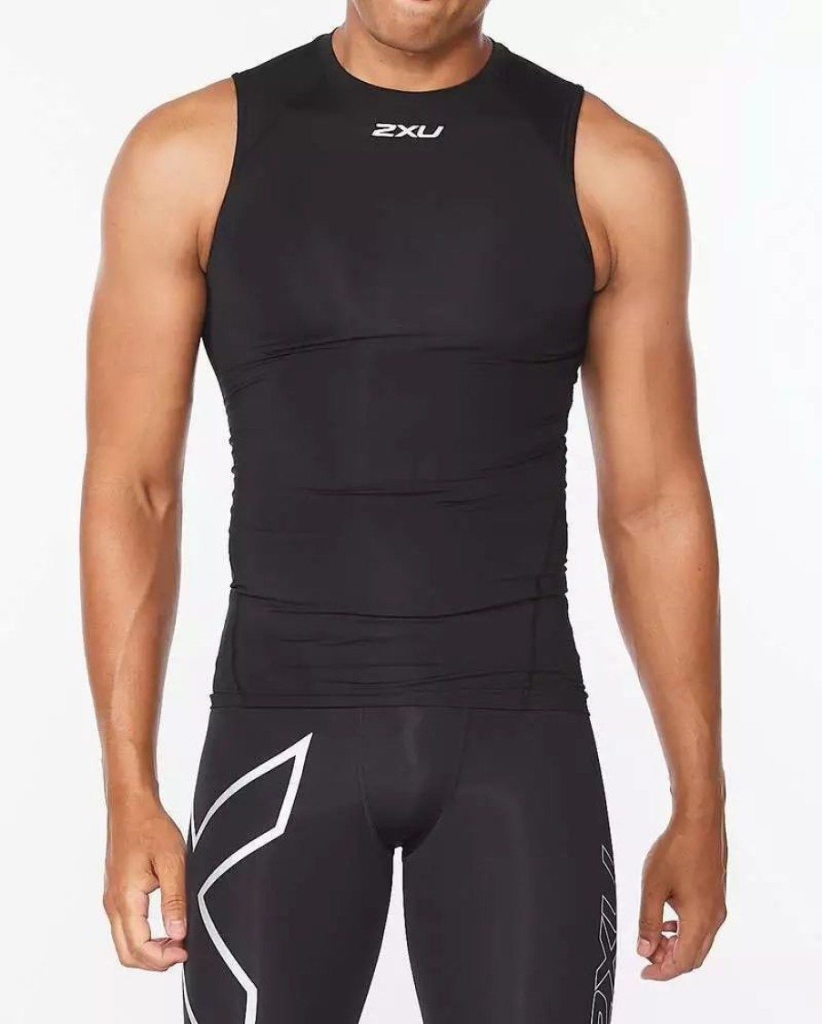 Compression * | 2Xu Core Compression Mens Sleeveless Top Black/Silver