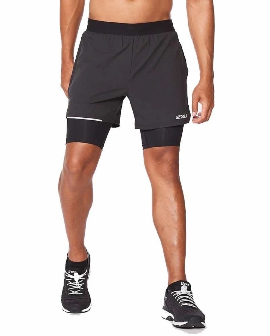 Shorts * | 2Xu Aero 2-In-1 5 Mens Running Shorts Black/Silver Reflective