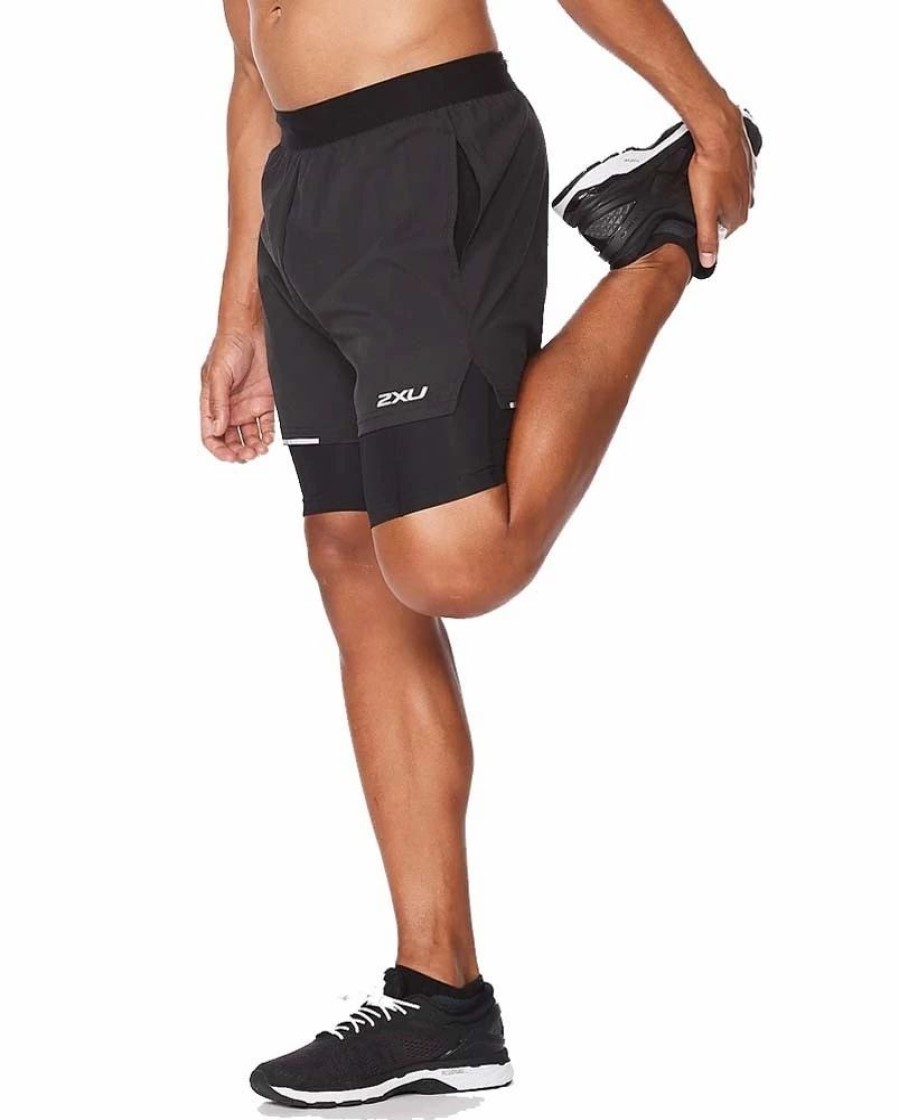 Shorts * | 2Xu Aero 2-In-1 5 Mens Running Shorts Black/Silver Reflective